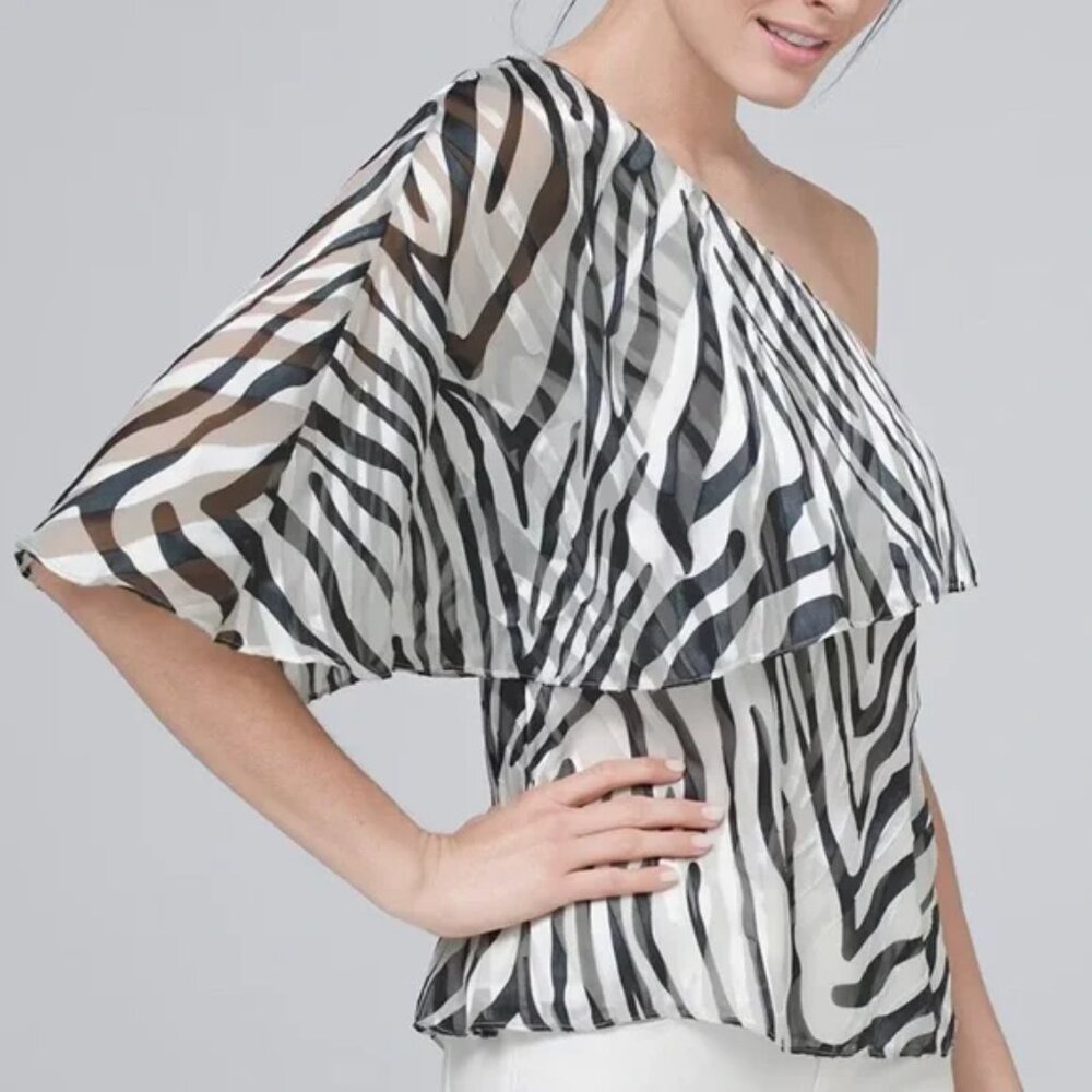 White House Black Market Zebra Print One-Shoulder Blouse size 2